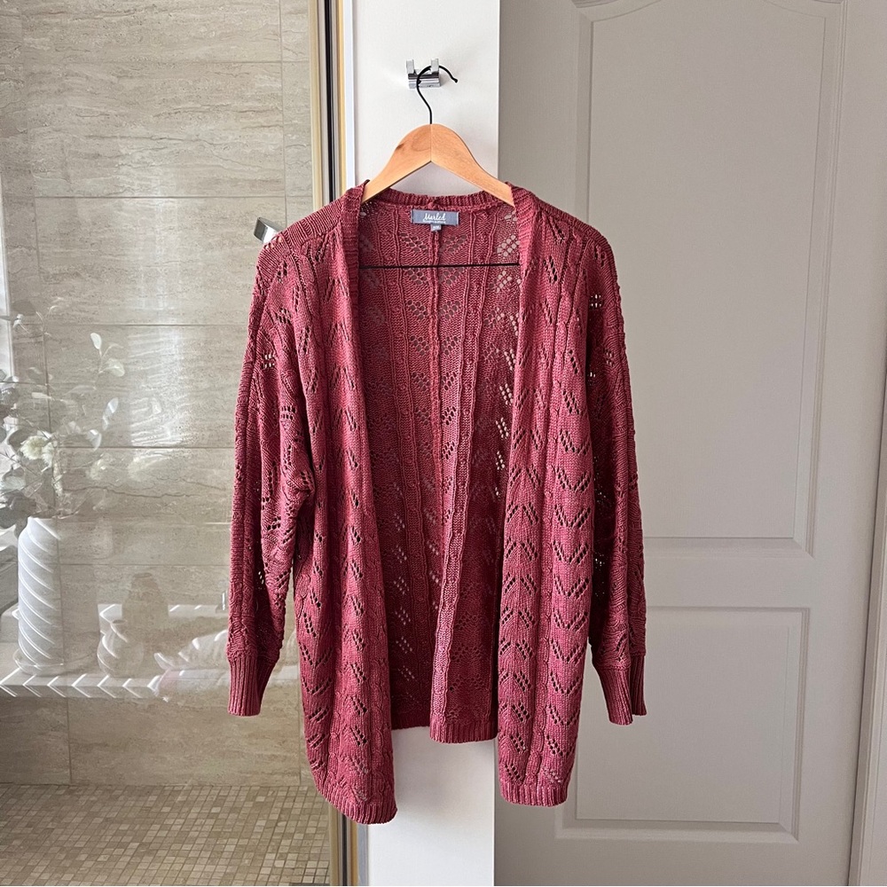 Lightweight Open-Front Knit Cardigan – Muted Red (M/L)
